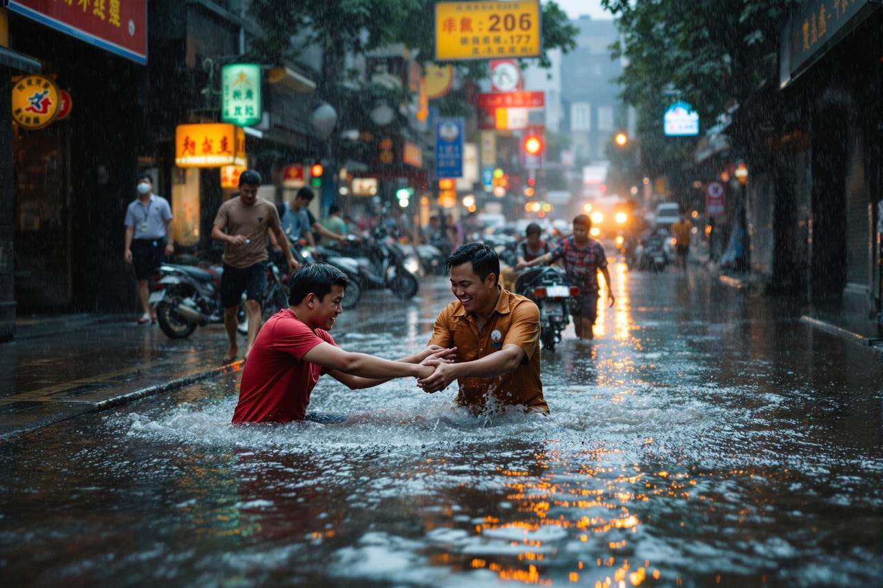 国产吃瓜资讯配图 - 某城市突降特大暴雨，全城多处被淹，市民自发组织救援，感人瞬间刷屏朋友圈